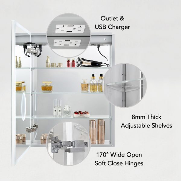 BLOSSOM Asta 24x32 Inch LED Medicine Cabinet with Clock