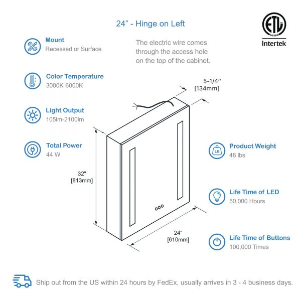 BLOSSOM Pillar 24x32 Inch LED Medicine Cabinet