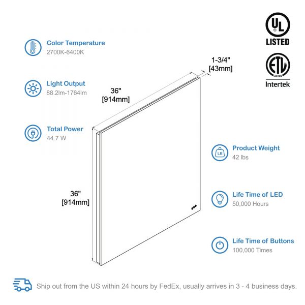 BLOSSOM Beta 36″x36″ LED Mirror with Frosted Edge
