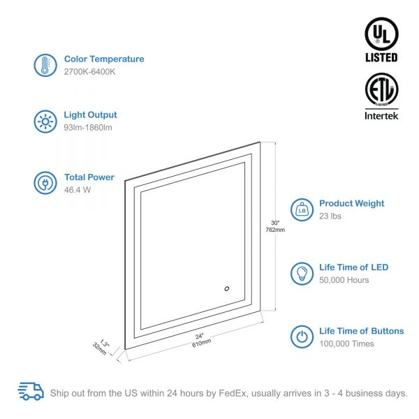 BLOSSOM Lyra 24 x 30 Inch LED Mirror