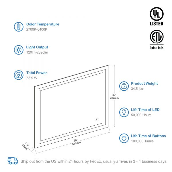 BLOSSOM Lyra 36 x 30 Inch LED Mirror