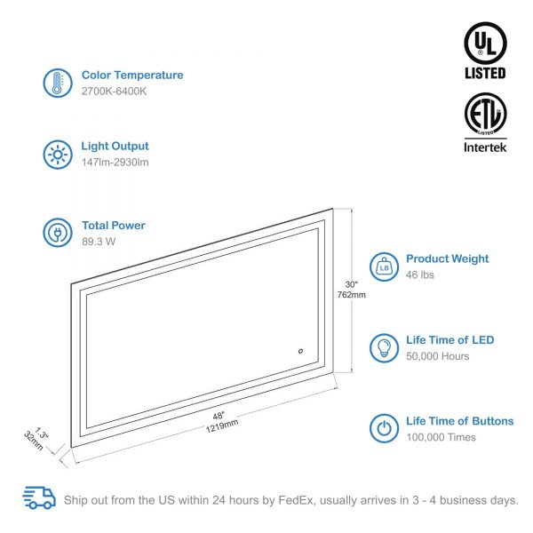 BLOSSOM Lyra 48 x 30 Inch LED Mirror