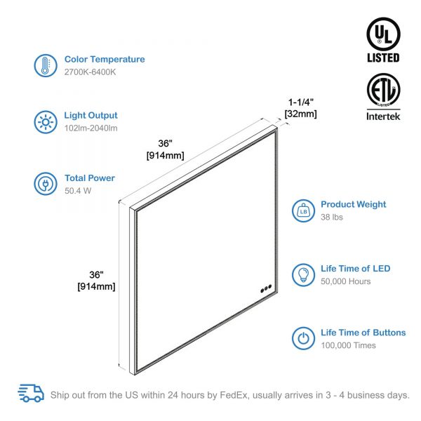 BLOSSOM Stellar 36 Inch Square LED Mirror
