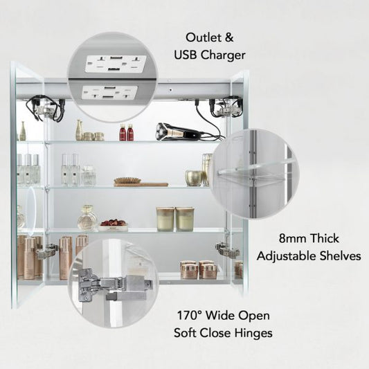 BLOSSOM Asta 36x32 Inch LED Medicine Cabinet with Clock