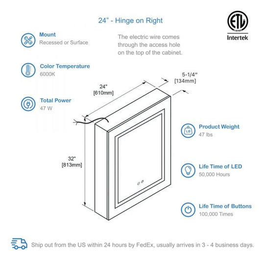 BLOSSOM Vega 24x32 Inch LED Medicine Cabinet