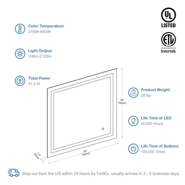 BLOSSOM Lyra 30 x 30 Inch LED Mirror